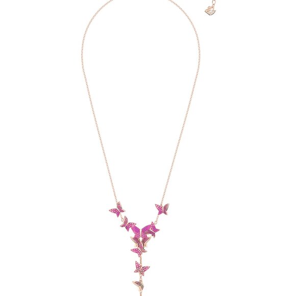 Swarovski Lilia Y necklace Butterfly, Pink, Rose gold-tone plated NIB - Picture 2 of 5